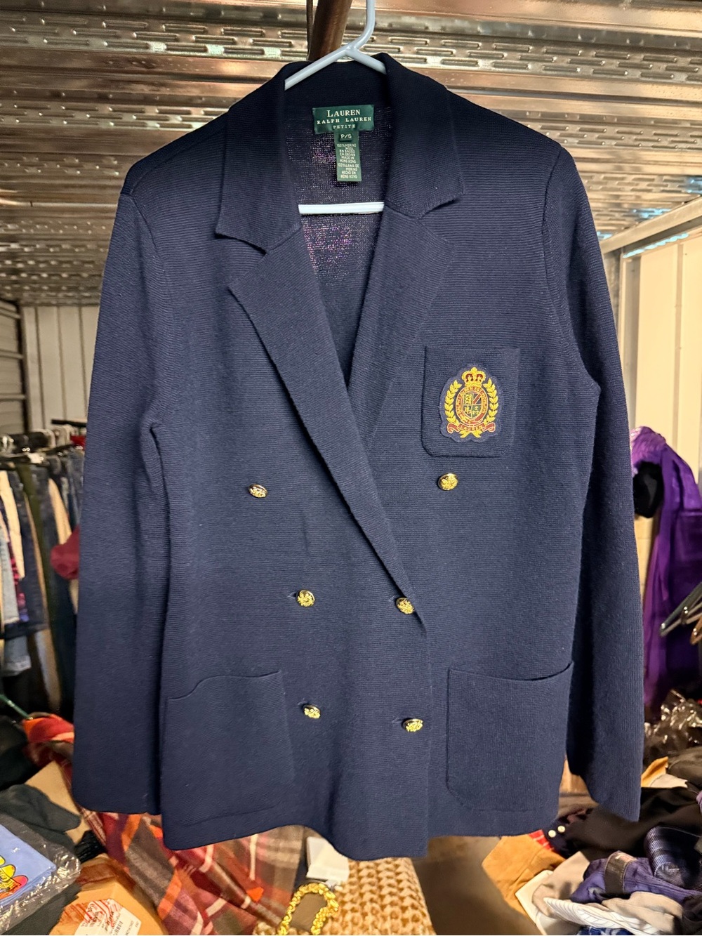 Ralph Lauren Navy Double-Breasted Blazer with Gold Crest